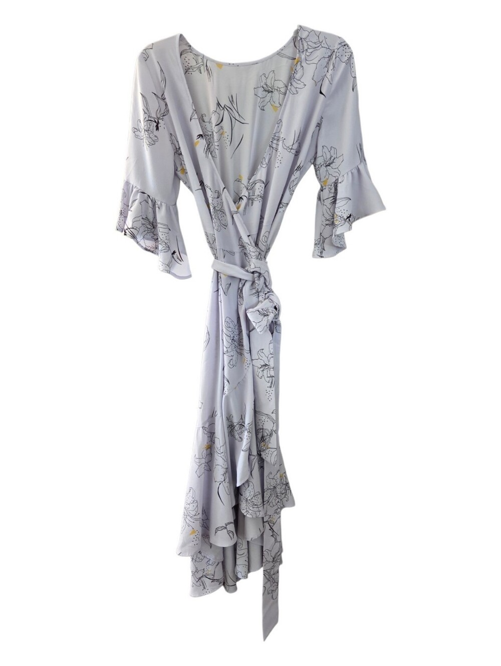 Chelsea28 Lilac Floral Wrap Midi Dress Ruffle High-Low Tiger Lilies - Size S